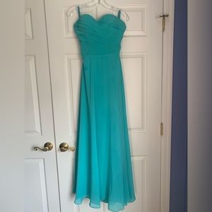Turquoise Strapless Gown with Shirred Bodice Size 2